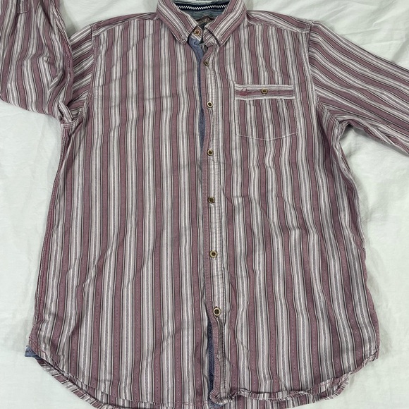 Mantaray Mens Light Red Striped Long Sleeve Button Up Shirt Size M - Picture 2 of 12